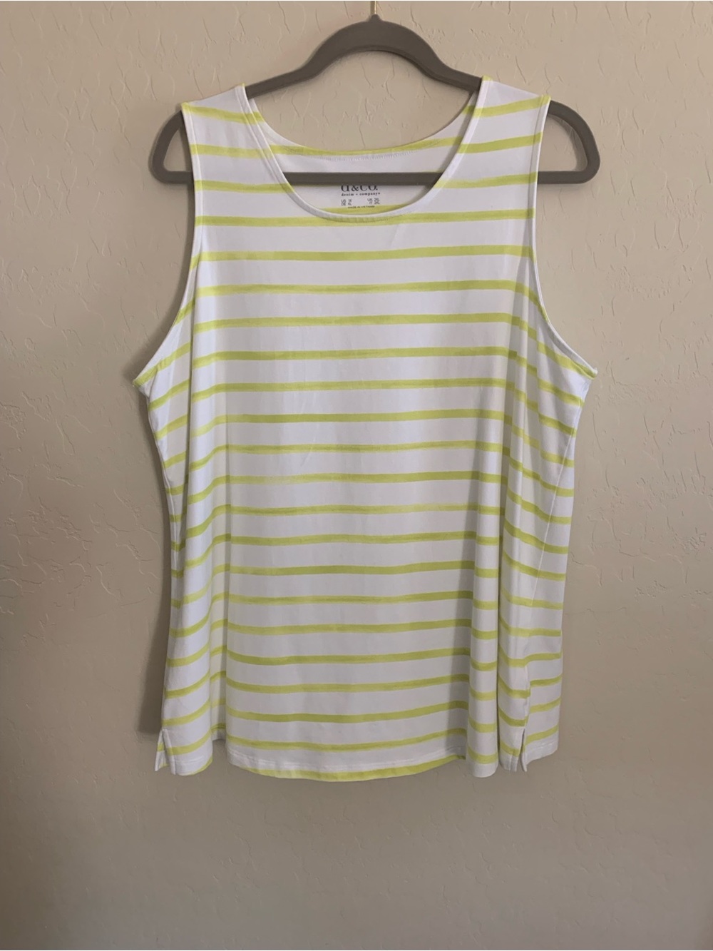 Denim&Co White and Light Yellow Striped Tank Top